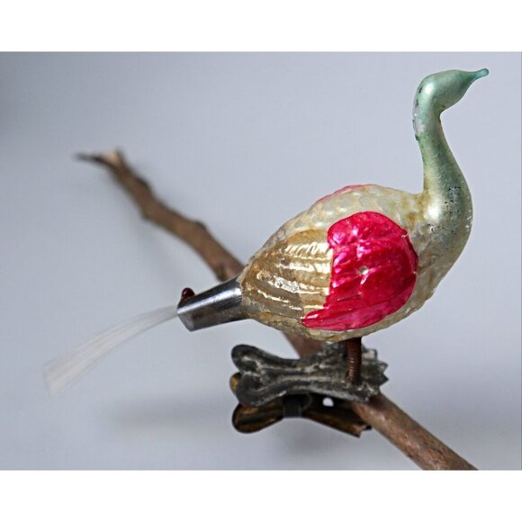 Antique Mercury Glass Bird Clip On Long Neck Bird Ornament Christmas Ornament - Picture 2 of 6